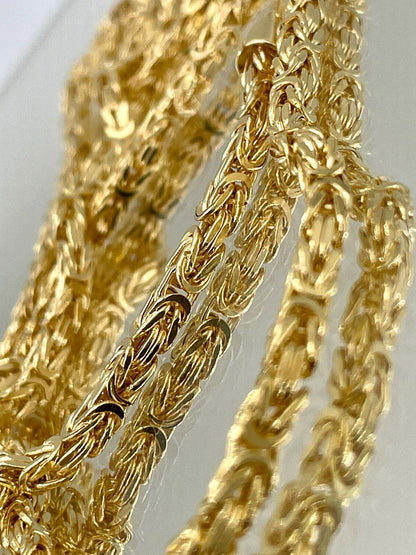 14K Solid Gold Byzantine Chain Necklace, 3mm - 24" 26" 14K Solid Gold Links Byzantine Necklace, Real 14K Yellow Gold Luxury Chain Necklace!