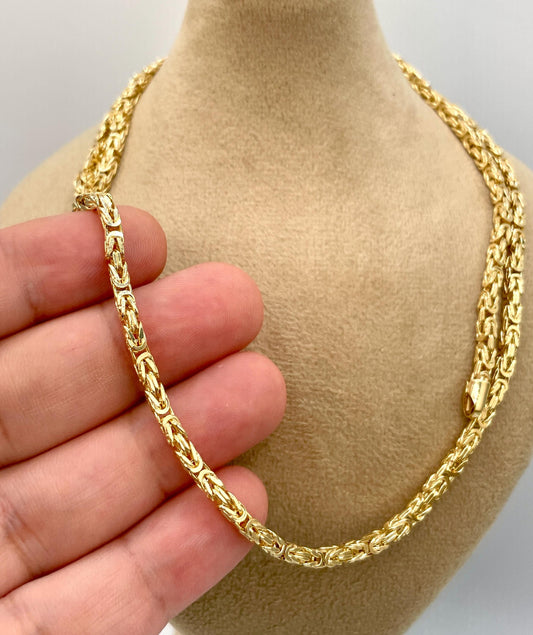 14K Solid Gold Byzantine Chain Necklace, 3mm - 24" 26" 14K Solid Gold Links Byzantine Necklace, Real 14K Yellow Gold Luxury Chain Necklace!