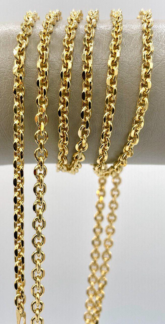 14K Solid Gold Rolo Chain Necklace,Pure 14K Solid Gold Rolo Diamond Cut for Women/Men, Heavy Gold Chain, 4MM Thick, Real 14K Yellow Gold!