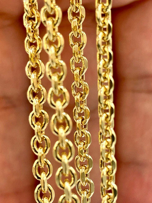 14K Solid Gold Rolo Chain Necklace,Pure 14K Solid Gold Rolo Diamond Cut for Women/Men, Heavy Gold Chain, 4MM Thick, Real 14K Yellow Gold!