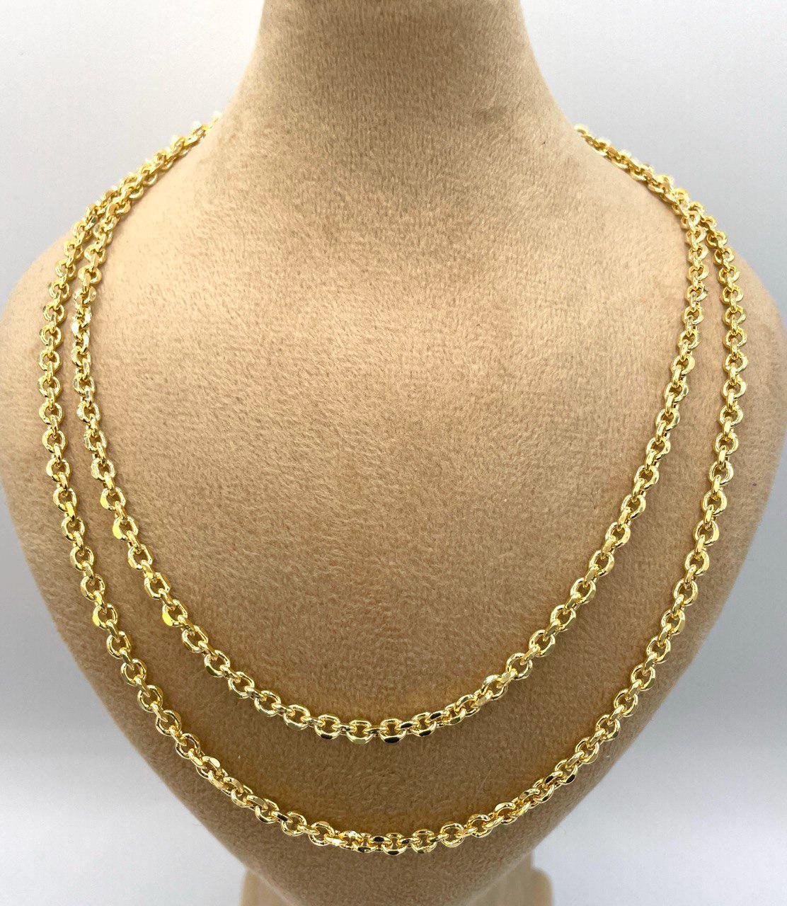 14K Solid Gold Rolo Chain Necklace,Pure 14K Solid Gold Rolo Diamond Cut for Women/Men, Heavy Gold Chain, 4MM Thick, Real 14K Yellow Gold!
