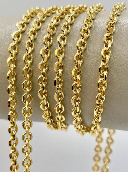 14K Solid Gold Rolo Chain Necklace,Pure 14K Solid Gold Rolo Diamond Cut for Women/Men, Heavy Gold Chain, 4MM Thick, Real 14K Yellow Gold!