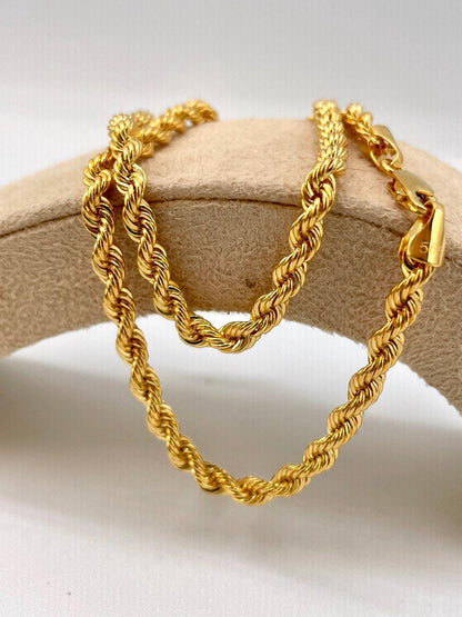 14K Solid Gold Rope Chain Bracelet, Yellow 14K Rope Bracelet Thick (4MM) for Men & Women, 14K Pure Gold, 7.5" Length, Birthday Gift!
