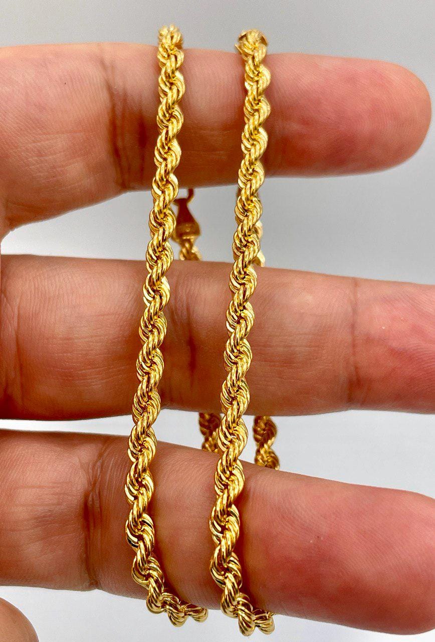 14K Solid Gold Rope Chain Bracelet, Yellow 14K Rope Bracelet Thick (4MM) for Men & Women, 14K Pure Gold, 7.5" Length, Birthday Gift!