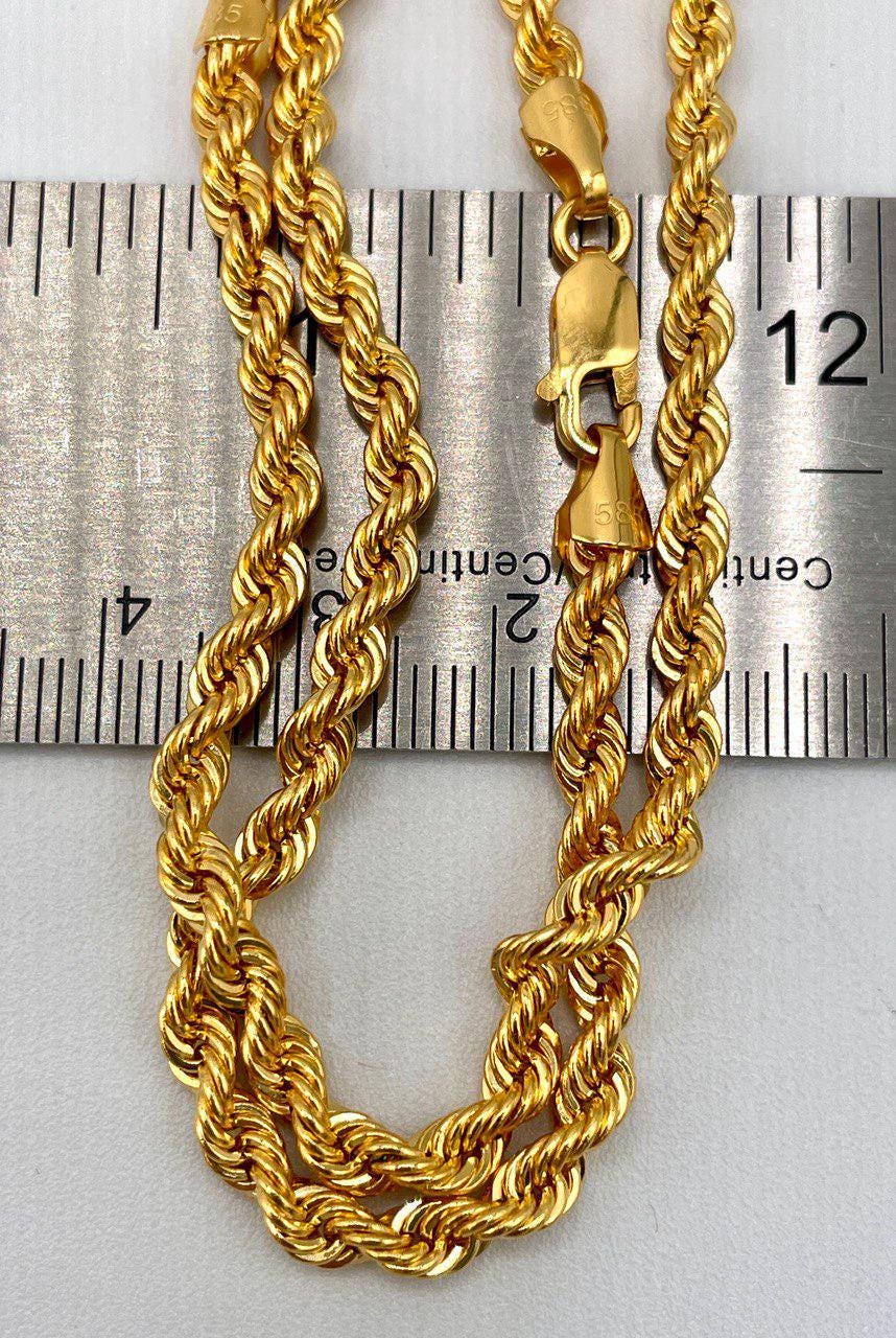 14K Solid Gold Rope Chain Bracelet, Yellow 14K Rope Bracelet Thick (4MM) for Men & Women, 14K Pure Gold, 7.5" Length, Birthday Gift!