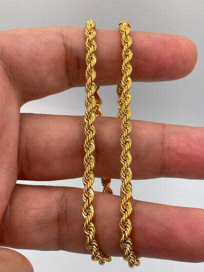 14K Solid Gold Rope Chain Bracelet, Yellow 14K Rope Bracelet Thick (4MM) for Men & Women, 14K Pure Gold, 7.5" Length, Birthday Gift!