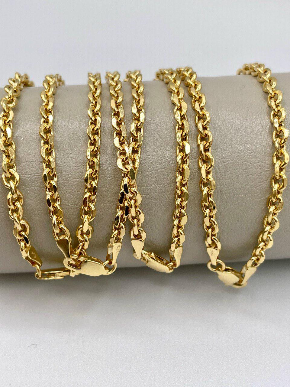 14K Solid Gold Rolo Bracelet, Real 14K Gold Rolo Chain Bracelet,Yellow Gold Bracelet for Men/Women,14K Gold Bracelet 4mm 4.5mm - 7.5", Gift!