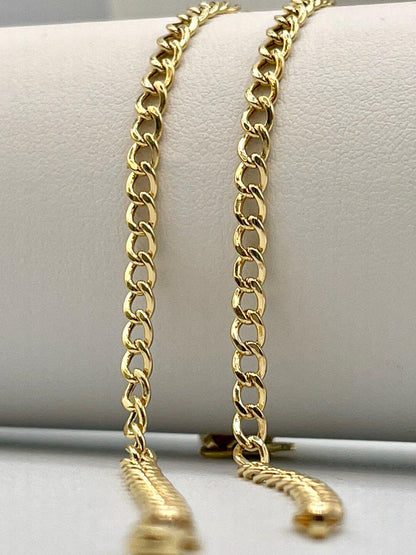 14K Solid Gold Curb Cuban Bracelet Chain, Real 14K Yellow Gold Bracelet, 3.2mm wide_7.5" Curb Links Bracelet for Men & Women, Birthday Gift!