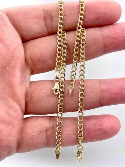14K Solid Gold Curb Cuban Bracelet Chain, Real 14K Yellow Gold Bracelet, 3.2mm wide_7.5" Curb Links Bracelet for Men & Women, Birthday Gift!