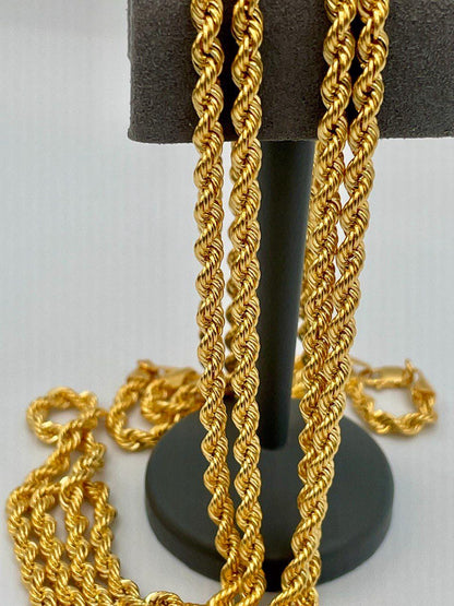 14K Solid Gold Rope Chain Necklace, Pure 14K Gold Rope Chain, 4MM_26"- 27.5",Real 14 Karat Yellow Gold Chain for Men & Women, Birthday Gift!