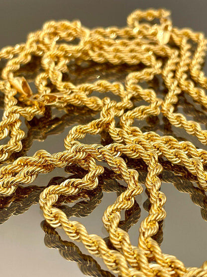 14K Solid Gold Rope Chain Necklace, Pure 14K Gold Rope Chain, 4MM_26"- 27.5",Real 14 Karat Yellow Gold Chain for Men & Women, Birthday Gift!