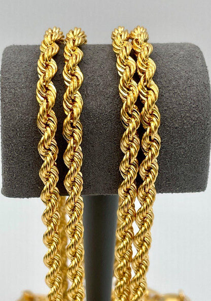 14K Solid Gold Rope Chain Necklace, Pure 14K Gold Rope Chain, 4MM_26"- 27.5",Real 14 Karat Yellow Gold Chain for Men & Women, Birthday Gift!
