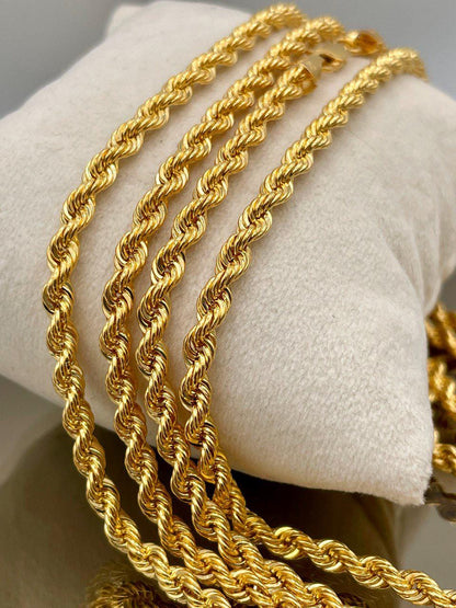 14K Solid Gold Rope Chain Necklace, Pure 14K Gold Rope Chain, 4MM_26"- 27.5",Real 14 Karat Yellow Gold Chain for Men & Women, Birthday Gift!