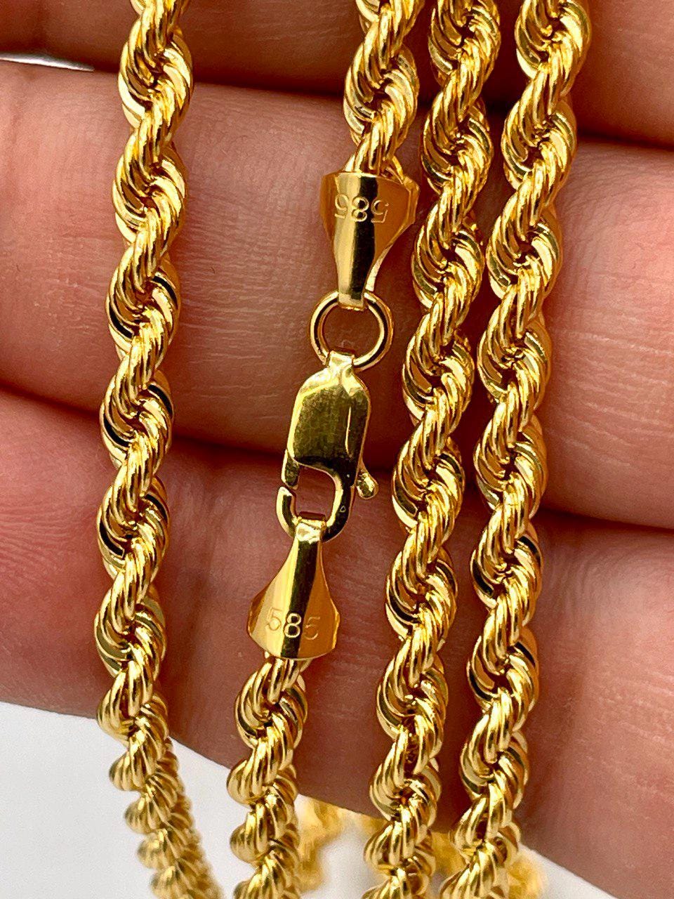 14K Solid Gold Rope Chain Necklace, Pure 14K Gold Rope Chain, 4MM_26"- 27.5",Real 14 Karat Yellow Gold Chain for Men & Women, Birthday Gift!