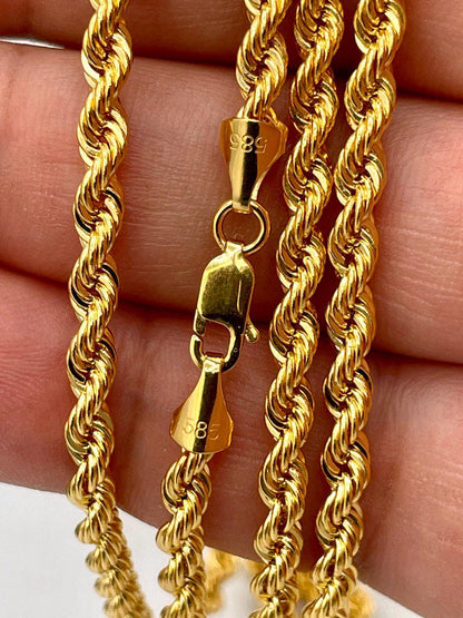 14K Solid Gold Rope Chain Necklace, Pure 14K Gold Rope Chain, 4MM_26"- 27.5",Real 14 Karat Yellow Gold Chain for Men & Women, Birthday Gift!