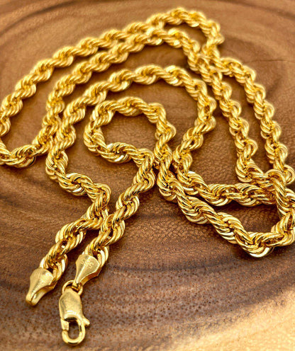 14K Solid Gold Rope Chain Necklace,Pure 14K Gold Rope Chain,5.5MM_25.5"-27.5",Real 14 Karat Yellow Gold Chain for Men & Women,Birthday Gift!