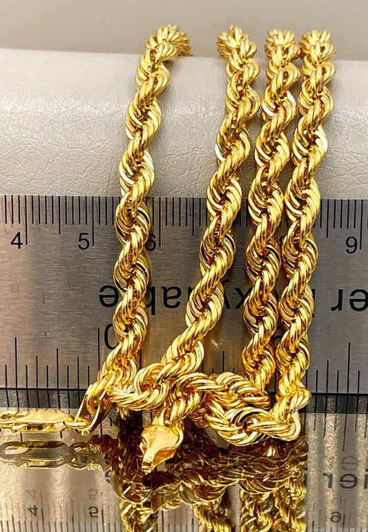 14K Solid Gold Rope Chain Necklace,Pure 14K Gold Rope Chain,5.5MM_25.5"-27.5",Real 14 Karat Yellow Gold Chain for Men & Women,Birthday Gift!