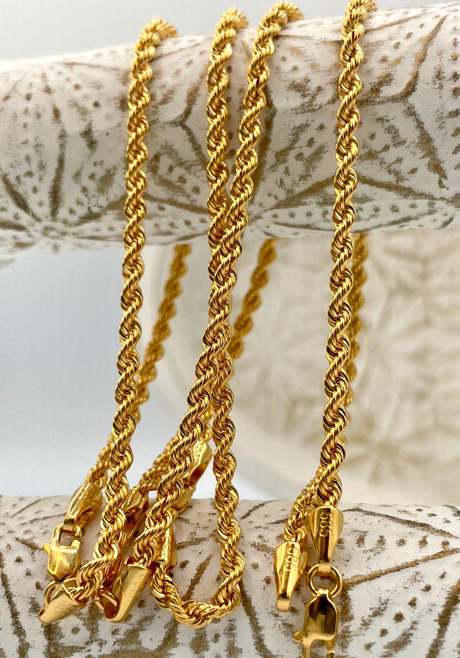 14K Solid Gold Rope Chain Bracelet, Yellow 14K Rope Bracelet Thick 3mm for Men & Women, 14K Pure Gold,  7.5" Length, Birthday Gift!