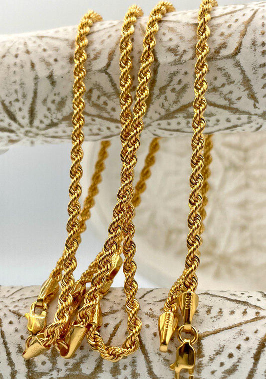 14K Solid Gold Rope Chain Bracelet, Yellow 14K Rope Bracelet Thick 3mm for Men & Women, 14K Pure Gold,  7.5" Length, Birthday Gift!