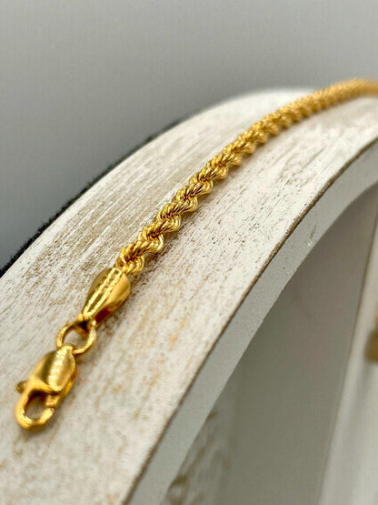 14K Solid Gold Rope Chain Bracelet, Yellow 14K Rope Bracelet Thick 3mm for Men & Women, 14K Pure Gold,  7.5" Length, Birthday Gift!
