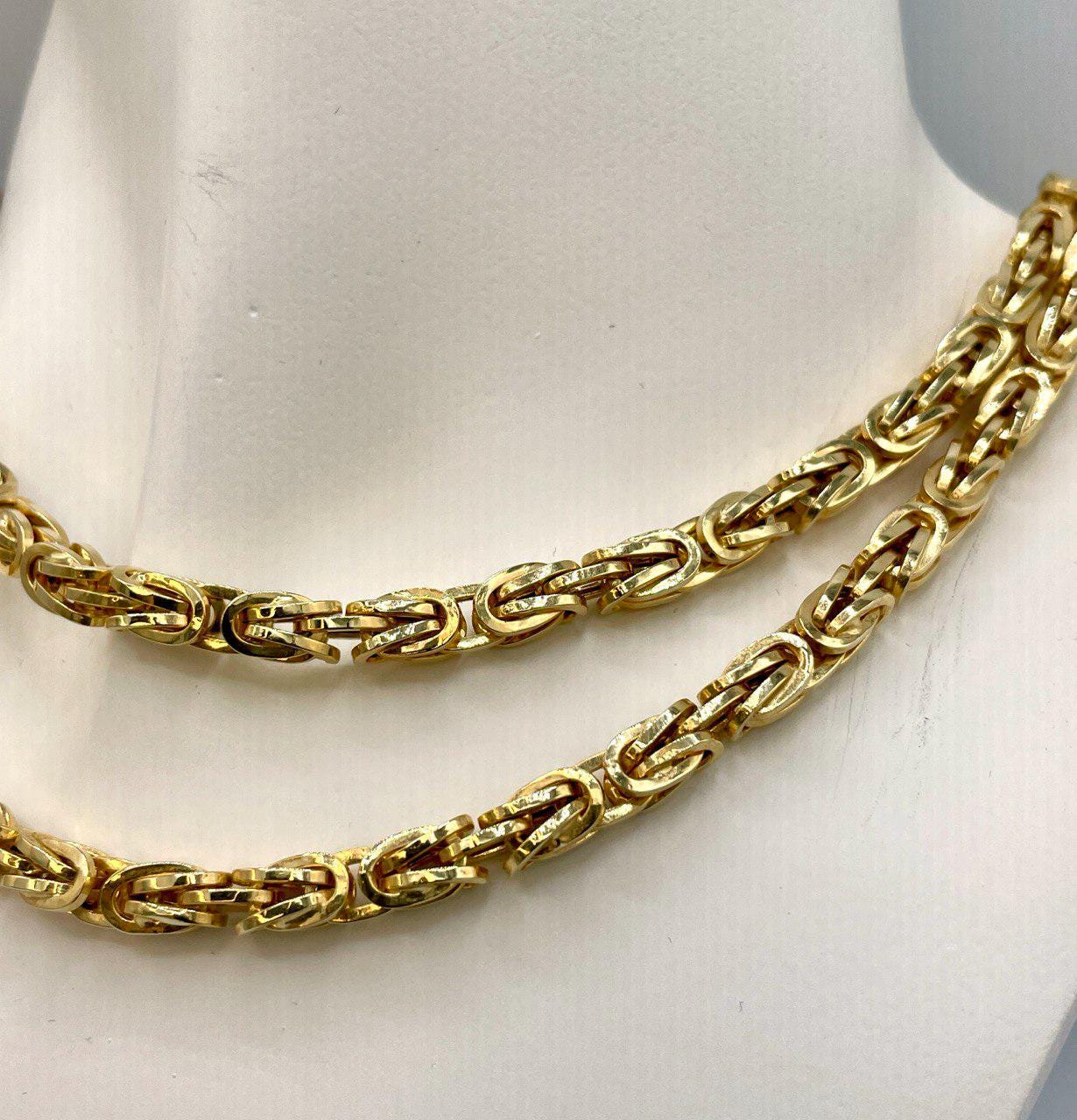 14K Solid Gold Byzantine Chain Necklace, Real Gold Byzantine Chain for Men, 14K Yellow Gold Byzantine Link 5.5mm,  22"&24" lengths Chain