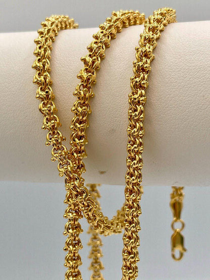 14K Solid Gold Elegant Chain Necklace,Hand made Gold Elegant chain Wheat Necklace, 4.5mm _26" Real Gold Chain for Men & Women,Birthday Gift!