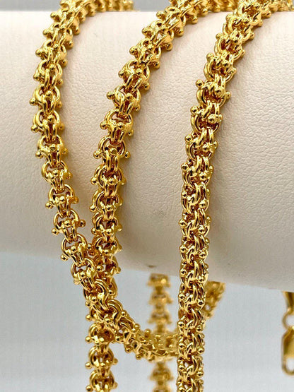 14K Solid Gold Elegant Chain Necklace,Hand made Gold Elegant chain Wheat Necklace, 4.5mm _26" Real Gold Chain for Men & Women,Birthday Gift!