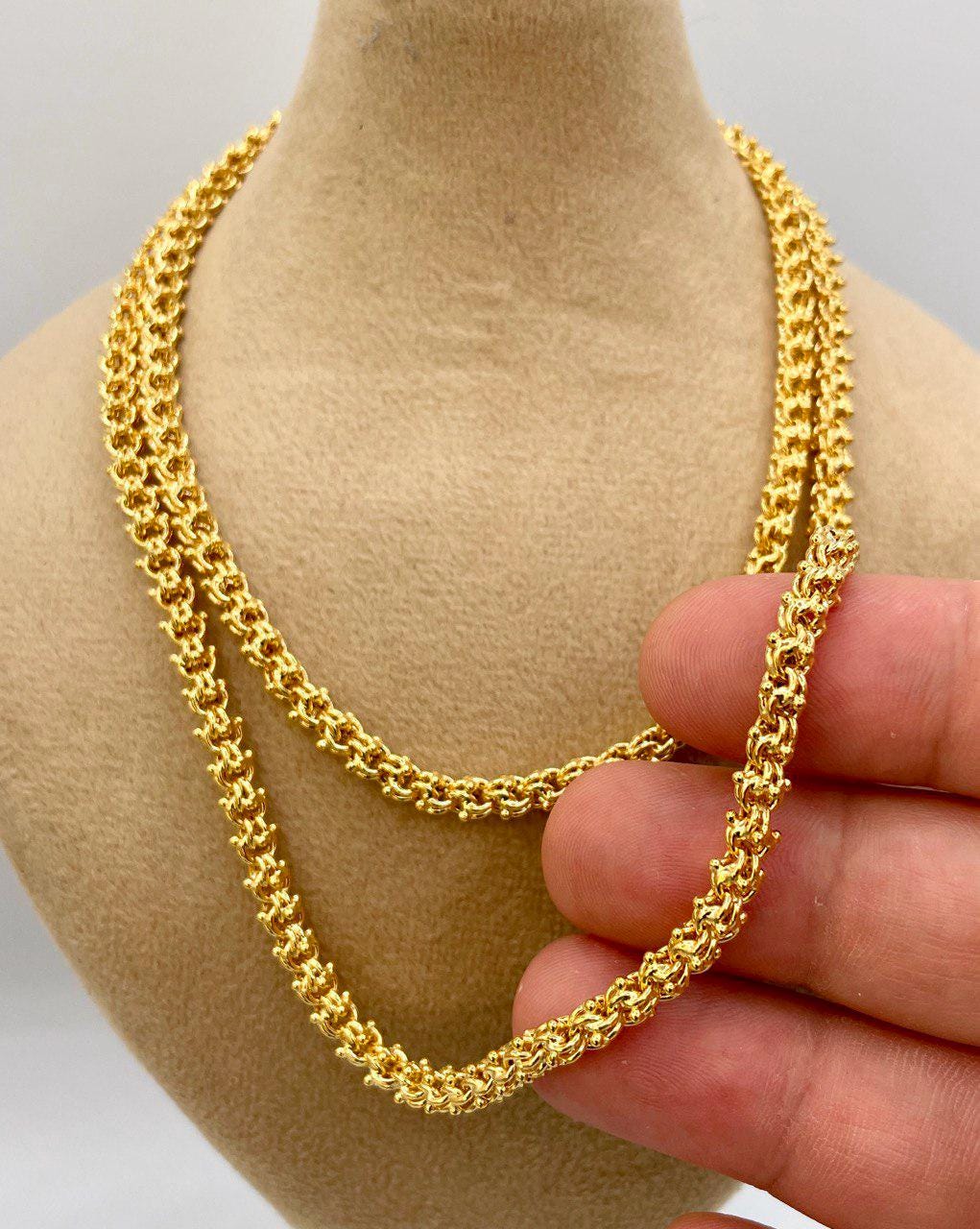 14K Solid Gold Elegant Chain Necklace,Hand made Gold Elegant chain Wheat Necklace, 4.5mm _26" Real Gold Chain for Men & Women,Birthday Gift!