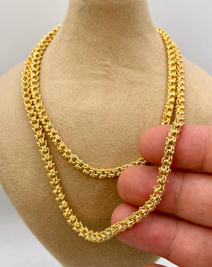 14K Solid Gold Elegant Chain Necklace,Hand made Gold Elegant chain Wheat Necklace, 4.5mm _26" Real Gold Chain for Men & Women,Birthday Gift!