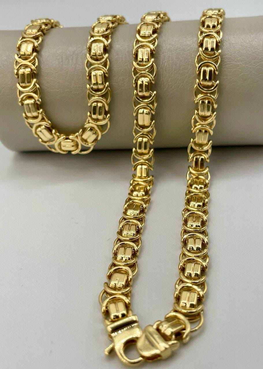 14K Solid Gold Byzantine Chain Necklace, 8mm- 25.5