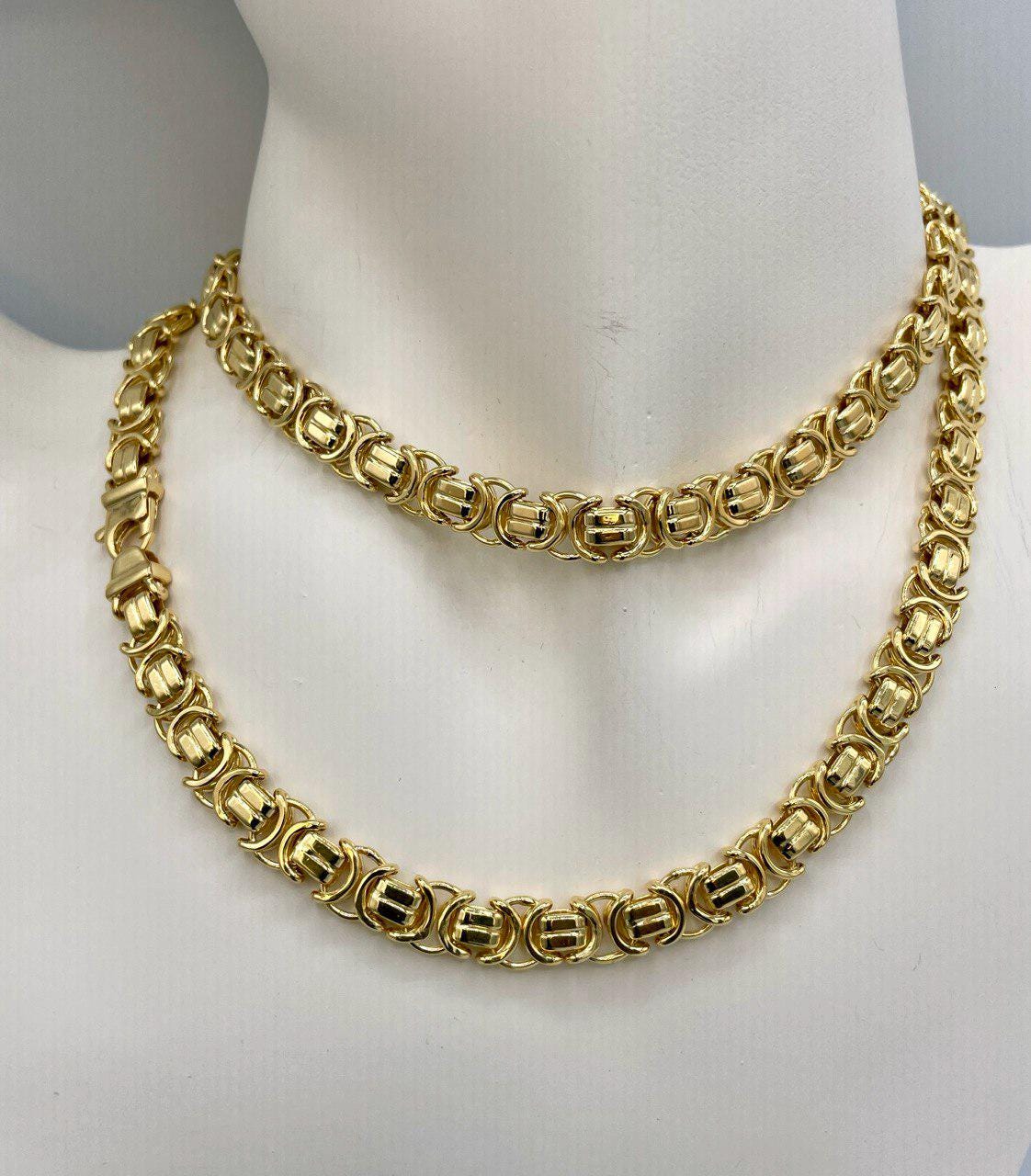 14K Solid Gold Byzantine Chain Necklace, 8mm- 25.5" 14K Solid Gold Links Byzantine King Necklace,Real 14K Yellow Gold Luxury Chain Necklace!