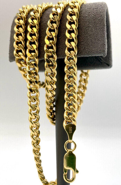 14K Solid Gold Curb Chain Necklace, Solid 14K Real Gold Curb Links Miami Cuban Chain for Men/Women, 5mm-thick Solid Gold Chain for Him/Her!