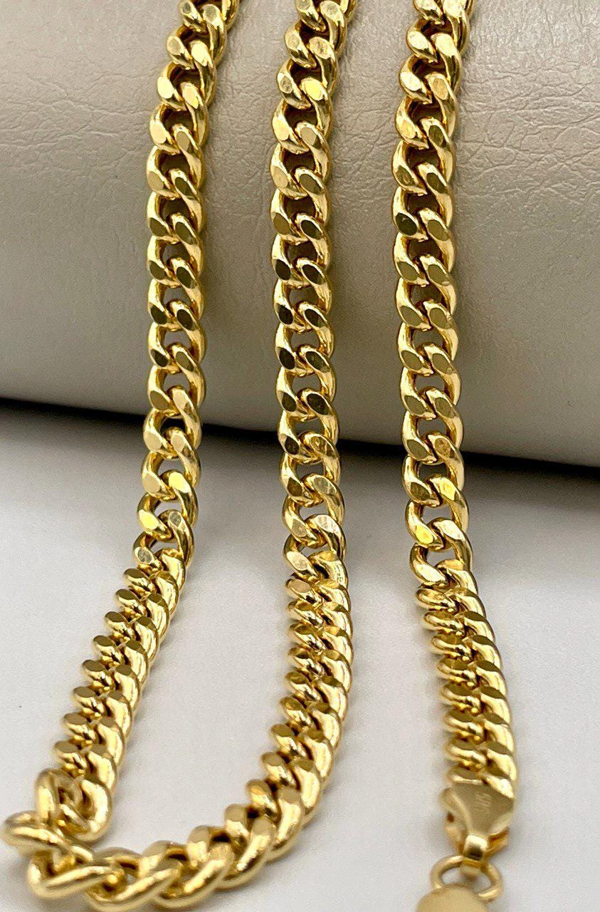 14K Solid Gold Curb Chain Necklace, Solid 14K Real Gold Curb Links Miami Cuban Chain for Men/Women, 5mm-thick Solid Gold Chain for Him/Her!