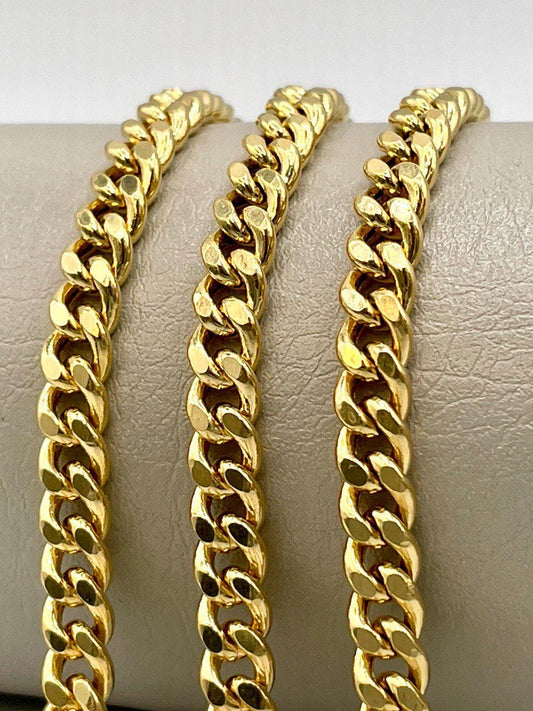 14K Solid Gold Curb Chain Necklace, Solid 14K Real Gold Curb Links Miami Cuban Chain for Men/Women, 5mm-thick Solid Gold Chain for Him/Her!