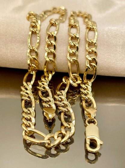 14K Gold Figaro Chain Necklace, Solid 14K Gold Figaro Chain for Men/Women, Gold Figaro Link Chain for Him/Her, 6mm thick, Birthday Gift!