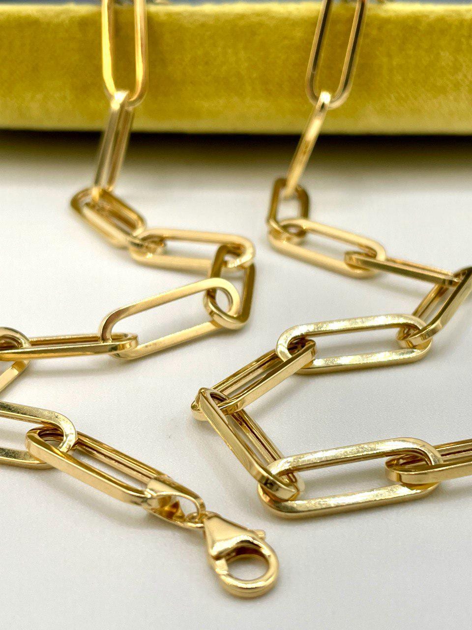 14K Solid Gold Paperclip Necklace, Real 14K Yellow Gold Paperclip Chain, Gold Links Necklace, 7MM Thick, Real Gold Chain For Men & Women!