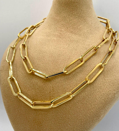 14K Solid Gold Paperclip Necklace, Real 14K Yellow Gold Paperclip Chain, Gold Links Necklace, 7MM Thick, Real Gold Chain For Men & Women!