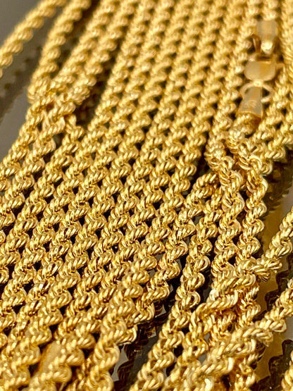 14K Yellow Gold Rope Chain Diamond cut Necklace, 25.5" - 29.5"Length , 2mm Thickness For Her/Him