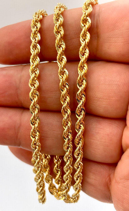 18K Solid Gold Rope Bracelet Chain, Yellow 18K Rope Bracelet Thick Twisted for Men/Women, 18K Pure Gold, 4mm, 7.5"- 8" Birthday Gift!
