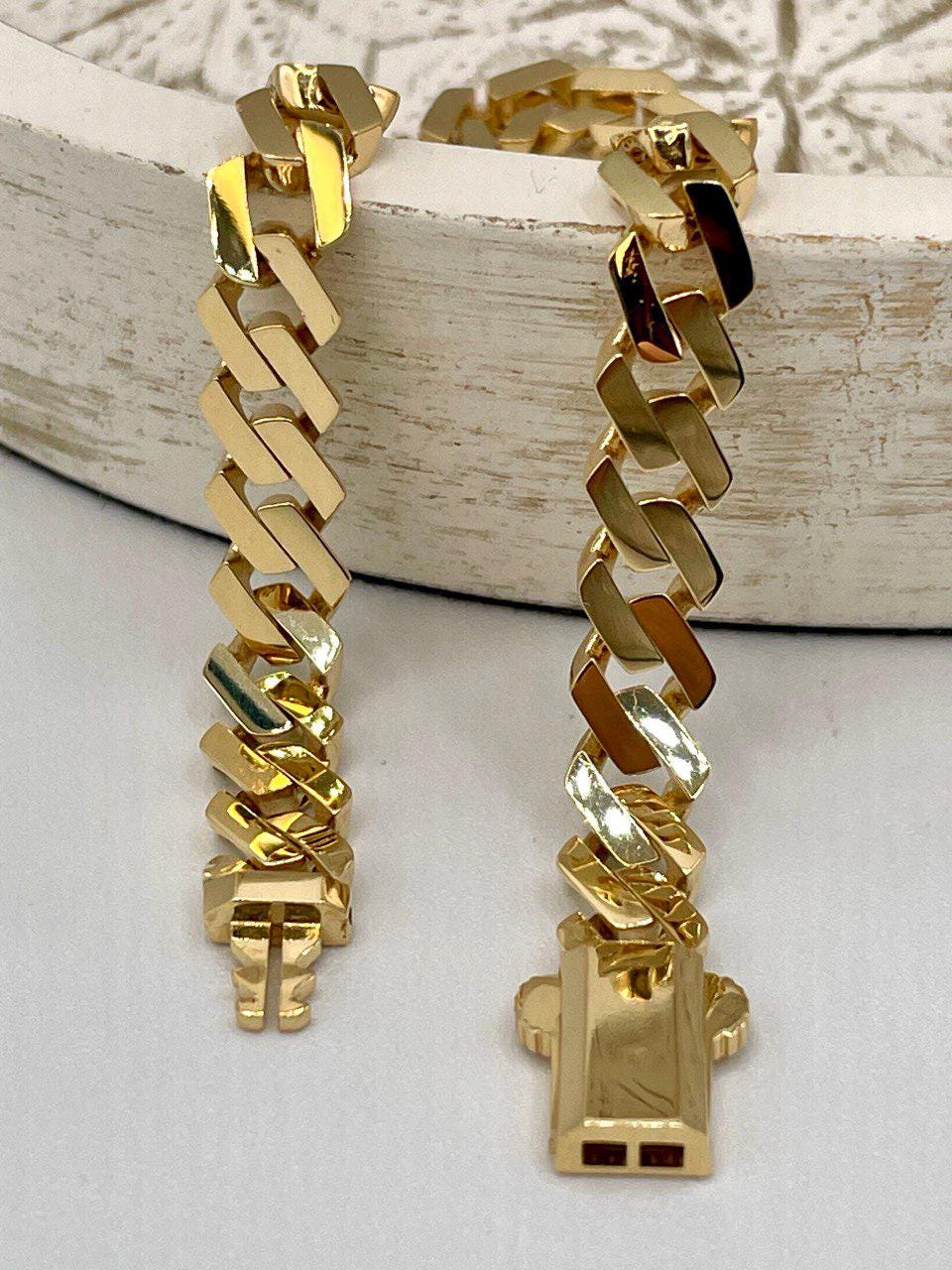18K Solid Gold Miami Cuban Bracelet, Real 18K Yellow Gold Chunky Cuban Chain Link Bracelet, 7MM Thick, Real Gold Bracelet For Men & Women!