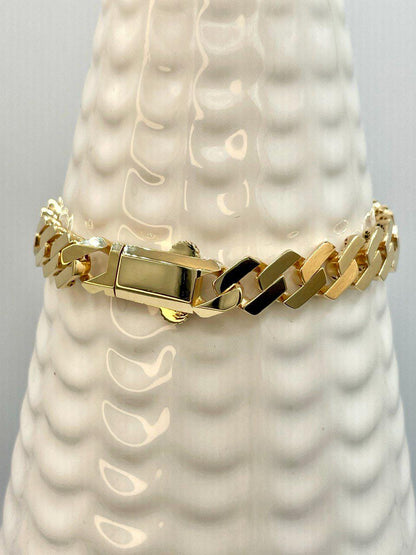 18K Solid Gold Miami Cuban Bracelet, Real 18K Yellow Gold Chunky Cuban Chain Link Bracelet,10MM Width, Real Gold Bracelet For Men & Women!