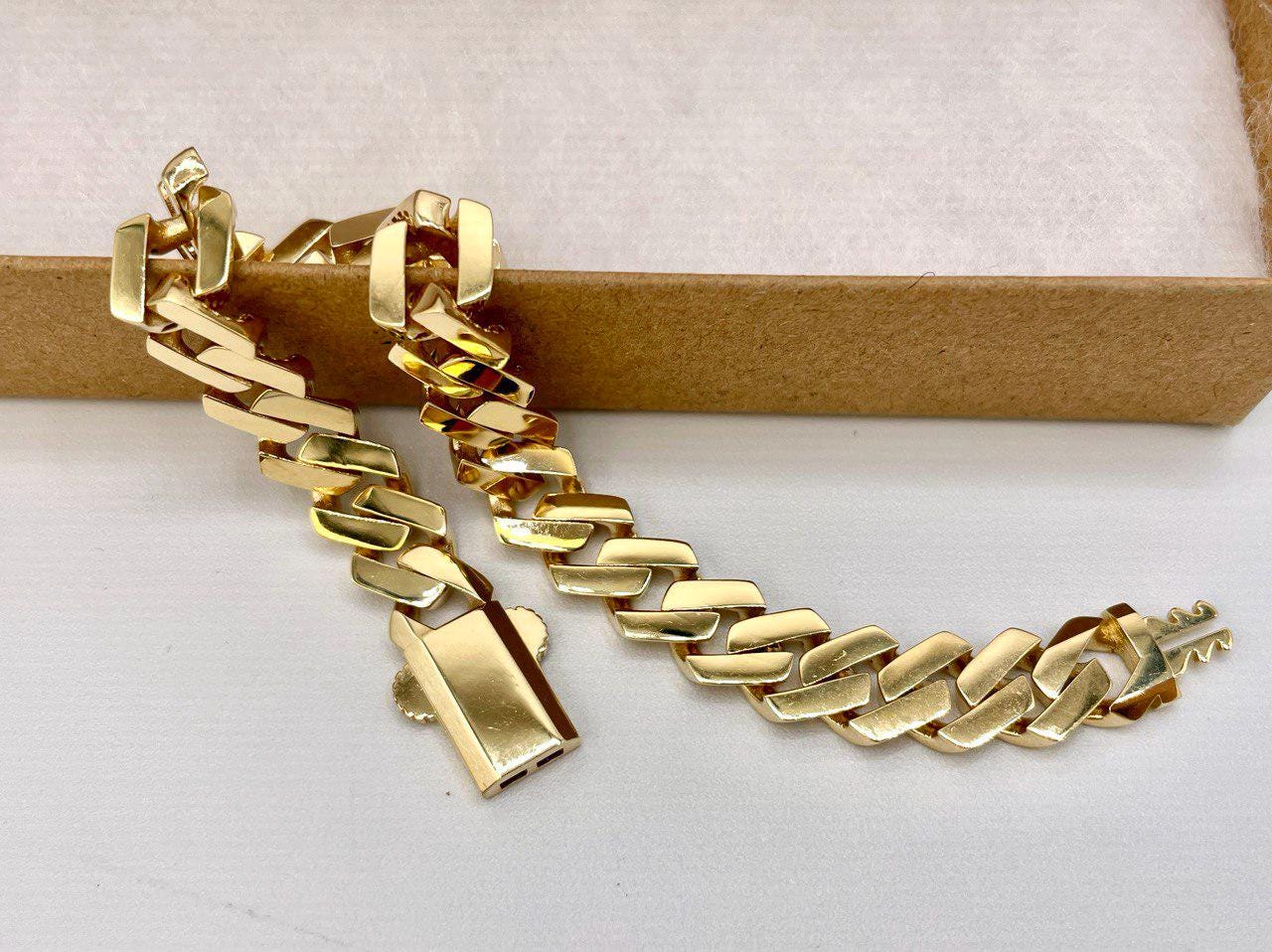 18K Solid Gold Miami Cuban Bracelet, Real 18K Yellow Gold Chunky Cuban Chain Link Bracelet,10MM Width, Real Gold Bracelet For Men & Women!