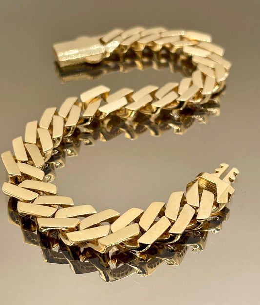18K Solid Gold Miami Cuban Bracelet, Real 18K Yellow Gold Chunky Cuban Chain Link Bracelet,10MM Width, Real Gold Bracelet For Men & Women!