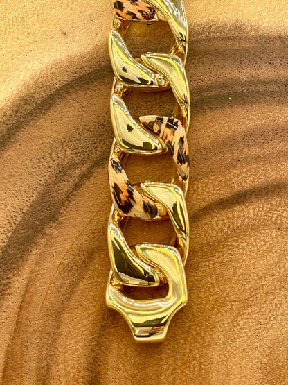 18K Gold Miami Cuban Leopard Bracelet, Real 18K Yellow Gold Chunky Cuban Chain Link Bracelet,18MM Thick, Real Gold Bracelet For Men & Women!