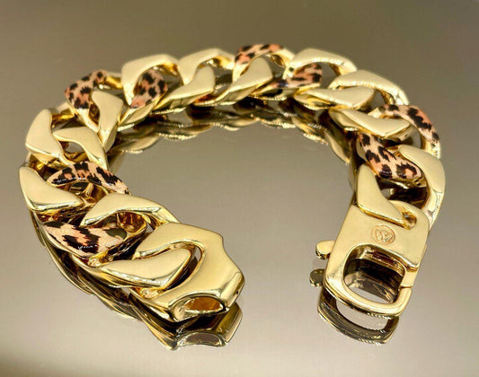 18K Gold Miami Cuban Leopard Bracelet, Real 18K Yellow Gold Chunky Cuban Chain Link Bracelet,18MM Thick, Real Gold Bracelet For Men & Women!