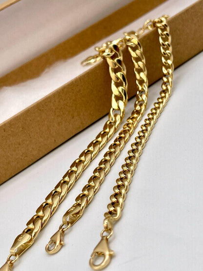 18K Curb Real Gold Chain Bracelets, 18K Gold Miami Cuban Links Bracelets, 5.5MM to7.5MM Thick Real Gold Bracelet for Him/Her, Birthday Gift!