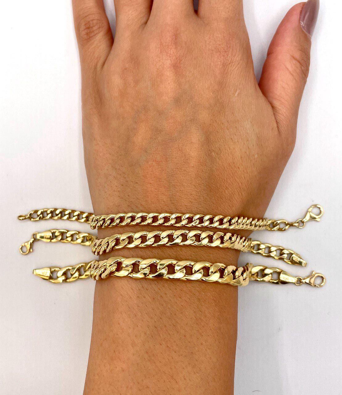 18K Curb Real Gold Chain Bracelets, 18K Gold Miami Cuban Links Bracelets, 5.5MM to7.5MM Thick Real Gold Bracelet for Him/Her, Birthday Gift!