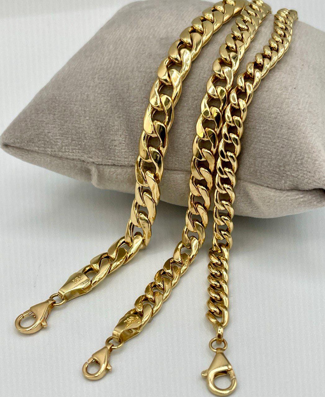 18K Curb Real Gold Chain Bracelets, 18K Gold Miami Cuban Links Bracelets, 5.5MM to7.5MM Thick Real Gold Bracelet for Him/Her, Birthday Gift!