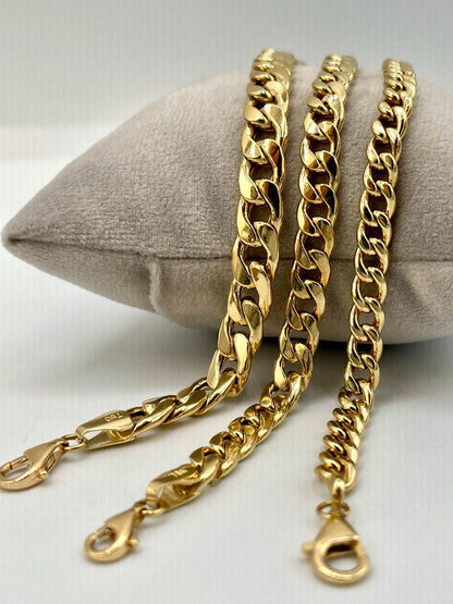 18K Curb Real Gold Chain Bracelets, 18K Gold Miami Cuban Links Bracelets, 5.5MM to7.5MM Thick Real Gold Bracelet for Him/Her, Birthday Gift!