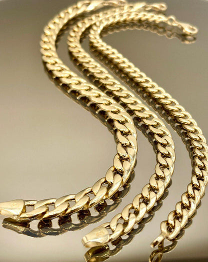 18K Curb Real Gold Chain Bracelets, 18K Gold Miami Cuban Links Bracelets, 5.5MM to7.5MM Thick Real Gold Bracelet for Him/Her, Birthday Gift!